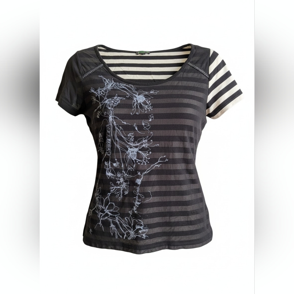 Y2K Cybergrunge Sheer Mesh And Stripes Mashup Tee Black Whimsigoth Large